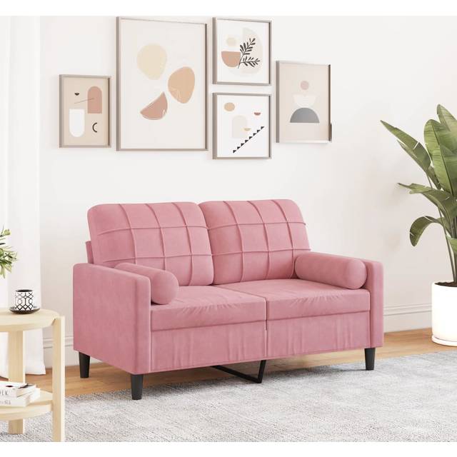 2-sitssoffa med prydnadskuddar rosa 120 cm sammet