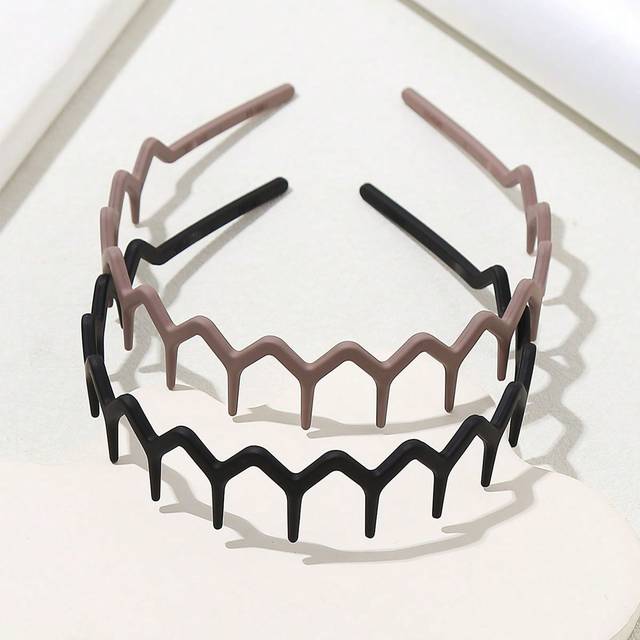 SHEIN 2pcs Toothed Wavy Headband, Simple Anti-Slip Suitable For Men & Women Haircare And Skin Care,Hairband ,Hair Hoop,Hairband,Hair Hoop ,Zig Zag Headband