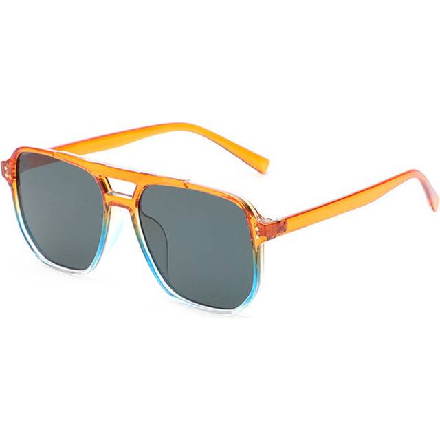 (Orange blue grey, As the picture) Retro Double Bridges Square Sunglasses Women Nail Decoration Eyewear Shades