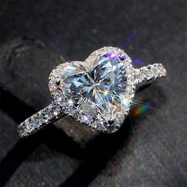 SHEIN 1Pc Girls Cubic Zirconia Heart Rings For Children For Birthday Gifts