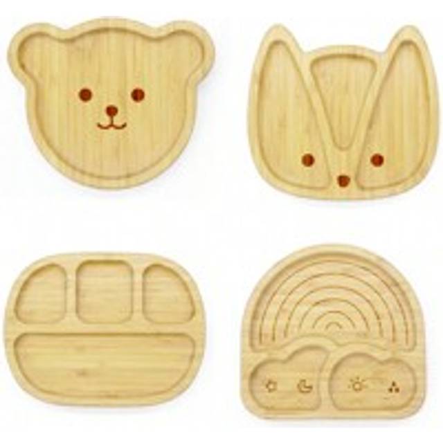 SHEIN Bamboo Plate, -Friendly Plate For Kids, Baby Suction Cup Anti-Slip Divided Bamboo Tray
