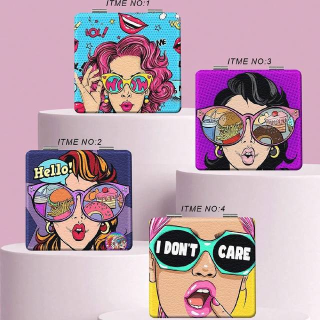 SHEIN 1pc Cool Anime Girl Series Portable Vanity Mirror, Foldable Ultra-Thin Handheld Mirror With Nano Electroplated Silver Frame, Exquisite Details Suitabl
