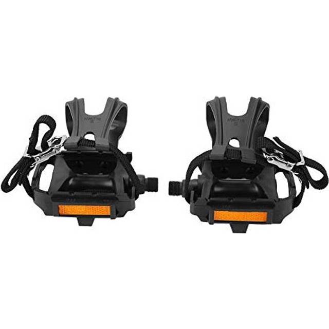 Bike Pedals, 1 Pair Nylon Cycling Pedals Bicycle Pedals with Toe Clips Straps Bikes Accessories for Mountain Bikes, Road bike, Exercise Bike Bicycles