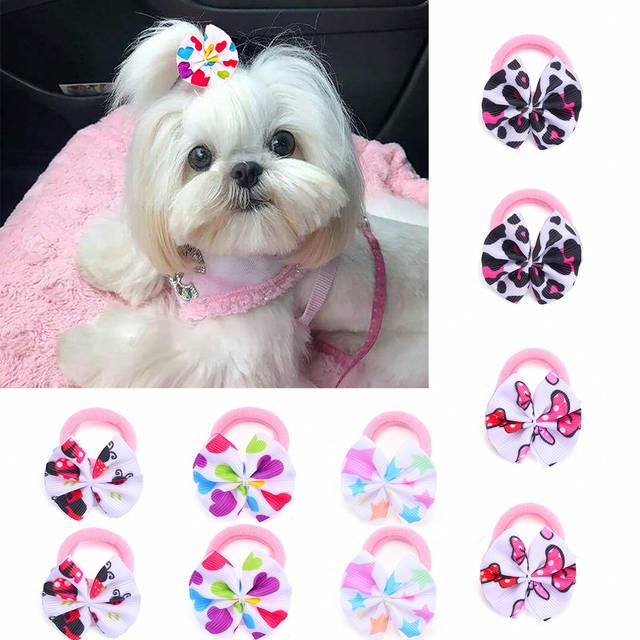 SHEIN 10pcs Heart Star Pattern Hair Bows For Dogs And Cat,Dog Bows With Rubber Band,Cute Puppy Dog Yorkie Dogs Hair Grooming Hair Ties,Pet Hair Accessories,