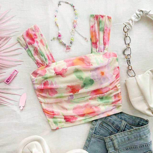 Soleia WYWH Ladies Vacation Floral Print Mesh Tank Top