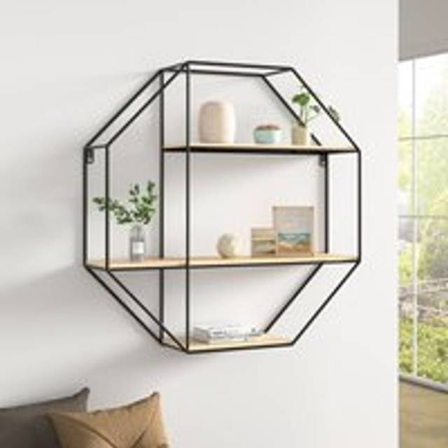 Livingandhome - Octagonal Metal Floating Wall Display Shelf