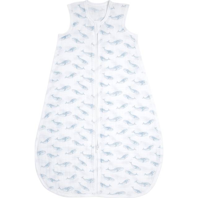 Aden + Anais White Organic Cotton Blue Whale Print Sleeping Bag - 18-36 month