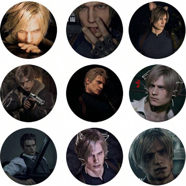 SHEIN 58mm Leon Kennedy Pink Bow Heart Cute Button Pin Evil Game Creative Leon Brooch Badge For Bag Accessories Friends Gift Birthday Gifts Graduation