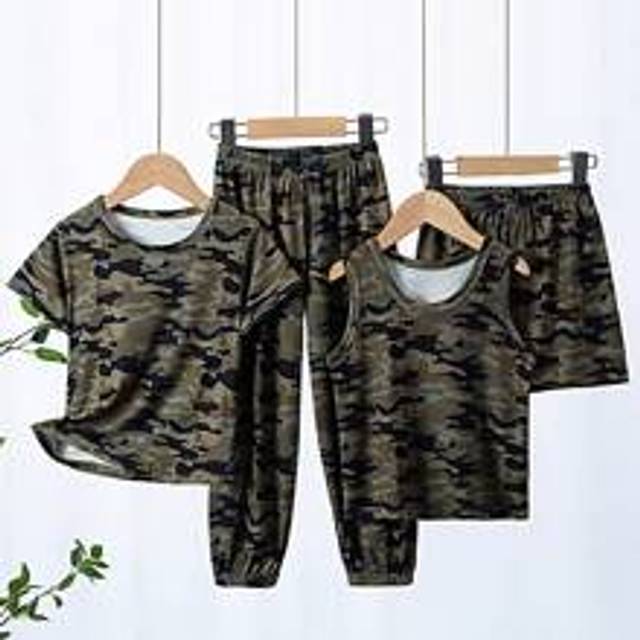 4 st Young Boy kortärmad T-shirt, topp, långbyxor och shorts set, sommar kamouflagetryck andningsdräkter - Multifärgad (6Y,7Y,8Y,9Y,4Y,5Y)