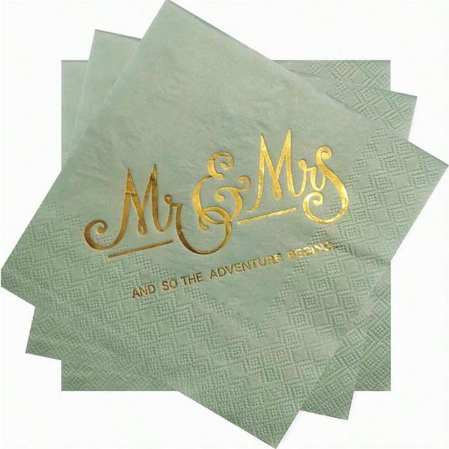 SHEIN 20 Pcs, 2-Ply Sage Green Wedding Napkins Cocktail Mr & Mrs Beverage Paper Napkins For Reception Decorations Bridal Shower Engagement Party, Cake Desse