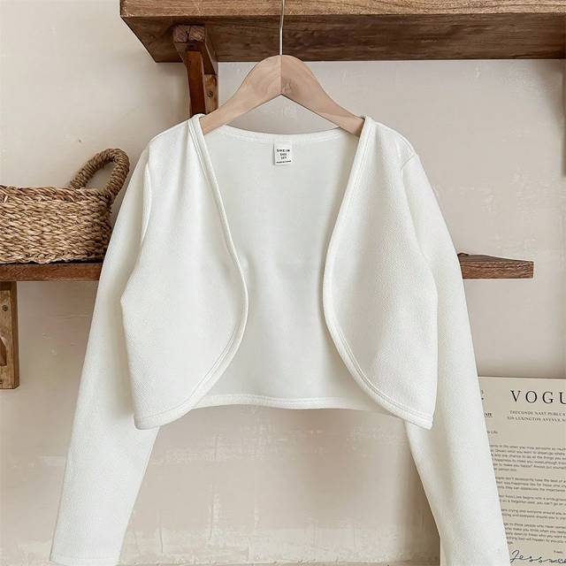 SHEIN Tween Girl Commuting Casual Solid Color Long Sleeve Cropped Knit Cardigan, Spring/Summer