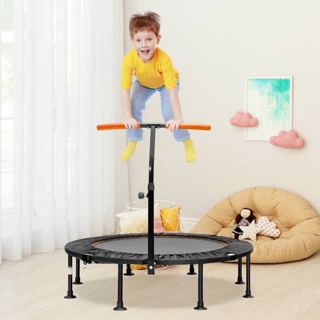 Albina 115cm D Foldable Round Indoor and Outdoor Fitness Trampoline with Handlebar - Black (121cm H X 115cm W X 115cm D)