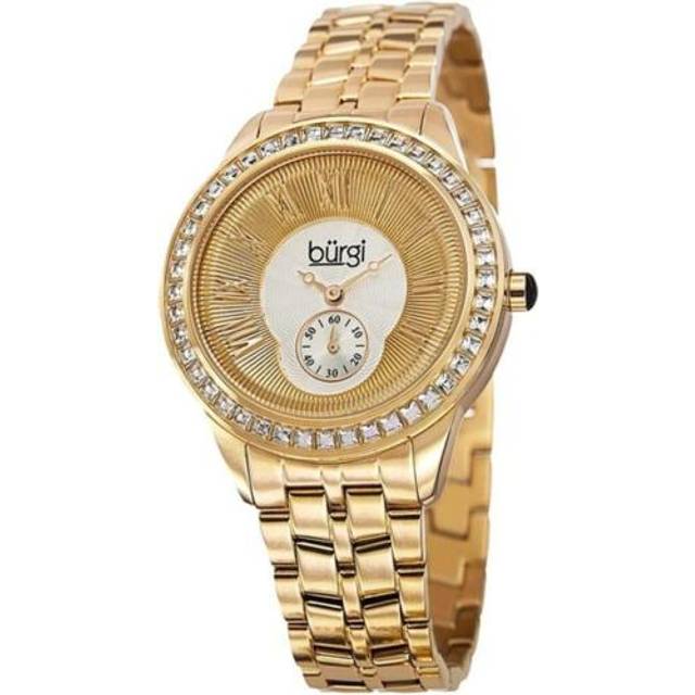 Burgi Bur106yg Swiss Quartz Seconds Subdial Crystal Bezel Goldtone Womens Watch