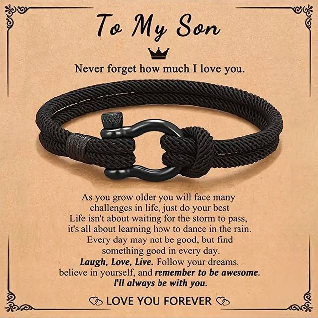 SHEIN 1pc Bracelet From Mother To Son With Inspirational Love Quote, Birthday/Graduation Gift From Parents, Thanksgiving/Christmas Gift For 14-16 Years Old
