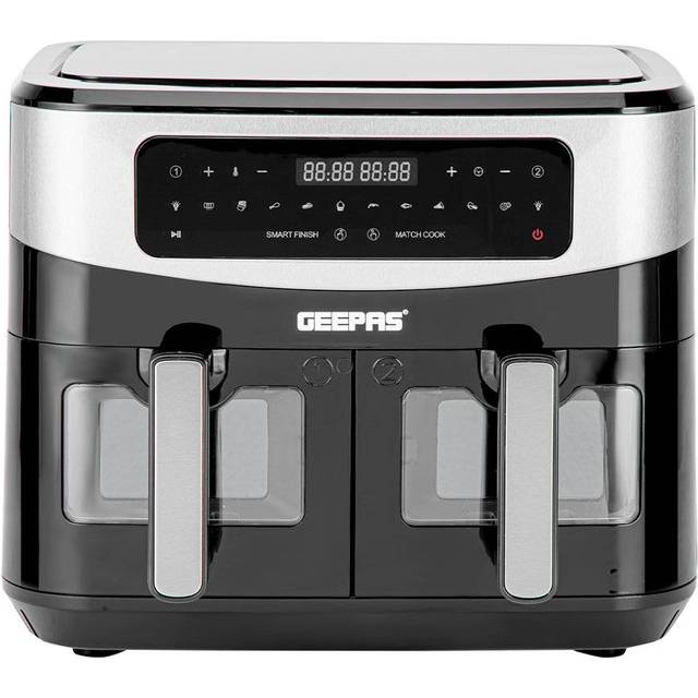 Geepas 2600 W Vortex 9L Dual Basket Air Fryer Oil Free 60 Mins Timer