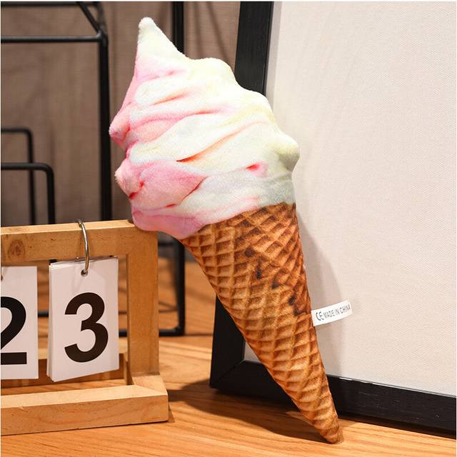 (Strawberry, 20cm/7.87in) Cream Cone Ice Plush Toy Creative Cartoon Doll Interior Decoration Pp Cotton
