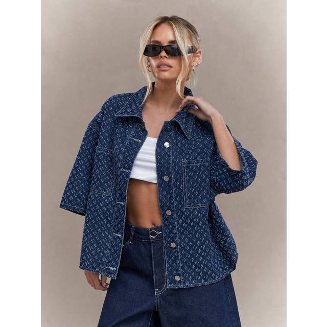 MISSGUIDED Self Embroidered Oversized Denim Shirt