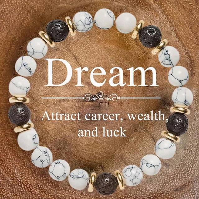 YAUKIA 1 Piece 8mm Howlite& Lava Stone Fashionable Natural Stone Bead Bracelet,Promote Serenity Of Mind,Jewellery Accessories Gift For Women