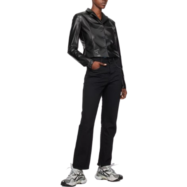 032c Black Trapeze Faux-Leather Blazer - Black Luster - IT 40