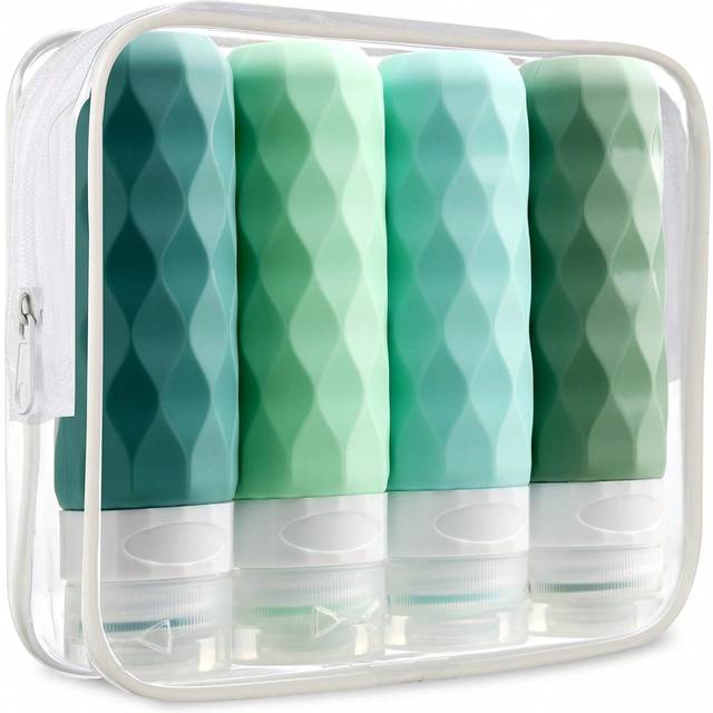 SHEIN 4 Pack SiliconeTravel Bottles For Toiletries, Tsa Approved 3oz Portable Travel Bottles,  Leak Proof Squeezable Travel Size Containers, Travel Accessor