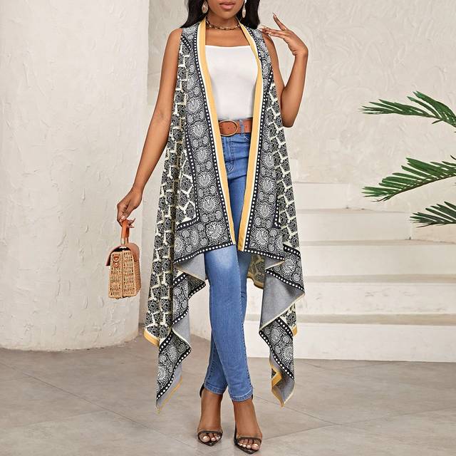 SHEIN Full Printed Sleeveless Asymmetrical Hem Blouse
