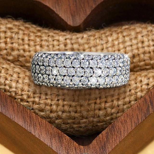 SHEIN 1pc Sterling Silver Band Ring Paved Full Of Shining Suitable For Men And Women Match Daily Outfits Party Accessory High Quality Ring Fine Jewelry Gift