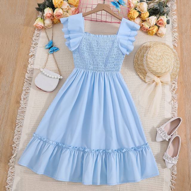 SHEIN Teen Girls Shirred Bodice Ruffle Hem Dress