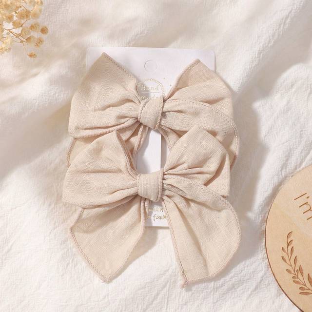 SHEIN 2pcs Solid Color Bow Ribbon Covered Baby Hair Clips For Bangs And Kids Hair Accessories Love Valentine