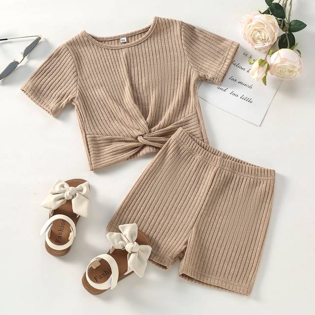 SHEIN Toddler Girls Twist Hem Tee With Cycling Shorts