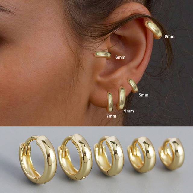 FOREVER QUEEN S925 Sterling Silver Dainty Huggie Hoop Earrings 14K Gold Plated Chunky Simple Cute Thick Cartilage Hoop Earrings Cuffs Minimalist Personalized Jewelr