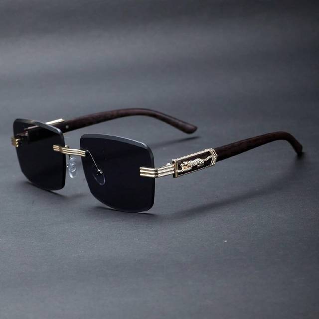 SHEIN 1pair Fashionable Eyeglasses, New European And American Style Wooden Pattern Arm, Leopard Head Rhinestone Trimmed, Retro Streetwear, Vintage Fashion E