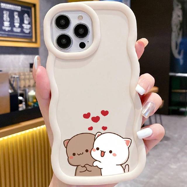 SHEIN 1pc Cartoon Cat Beige Phone Case, Compatible With IPhone & Galaxy
