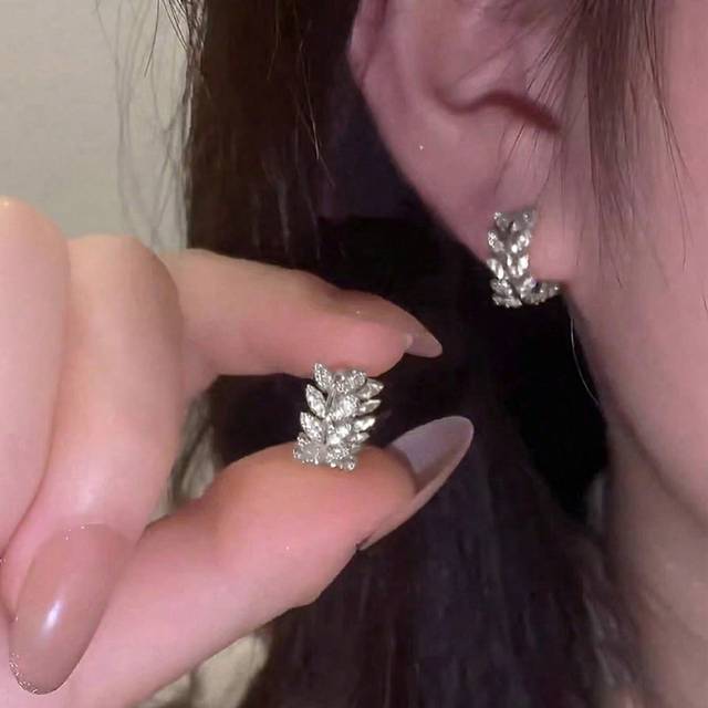 BALMORA A Pair Of Sterling S925 Silver Vintage Luxury Elegant Sparking Cubic Zirconia Plated Gold Autumn Wheat Earrings For Women Fashion Fine Ear Hoops Speci