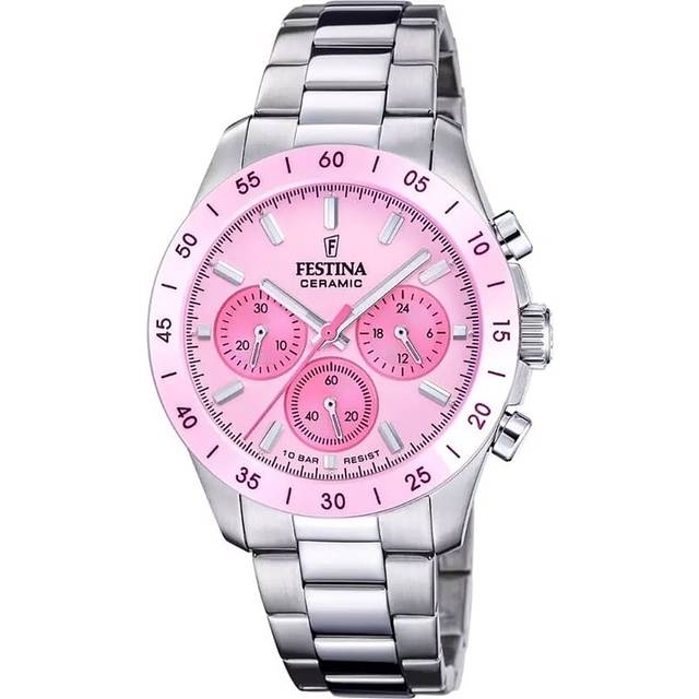 Festina Ladies Pink Ceramic Chronograph Watch F20693/2 - Silver