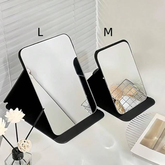 SHEIN 1pc Simple Bathroom Makeup Mirror, Portable Desktop Vanity Mirror, Office Desk Stand Mirror, Handheld Cosmetic Mirror, Adjustable Tabletop Mirror, Stu