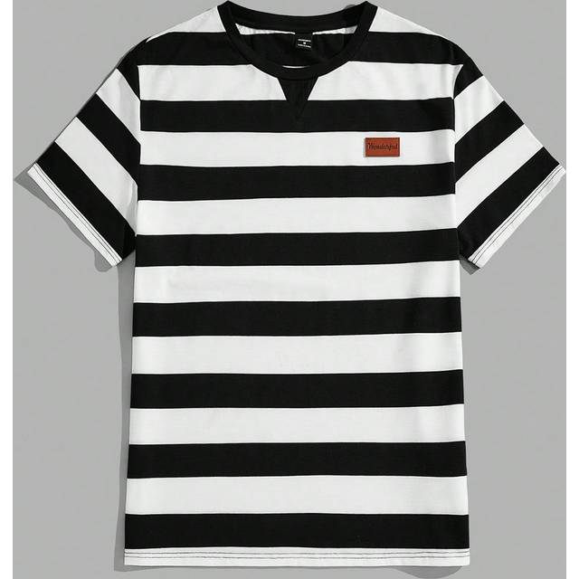 Manfinity Men Knitted Leisure Striped Short Sleeve Color Block T-Shirt, For Going Out, For Husband