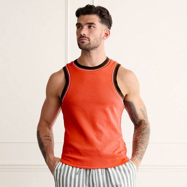 SHEIN Men&#39;s Muscle Fit With High Neck With Contrast Tipping Tank Top In Orange