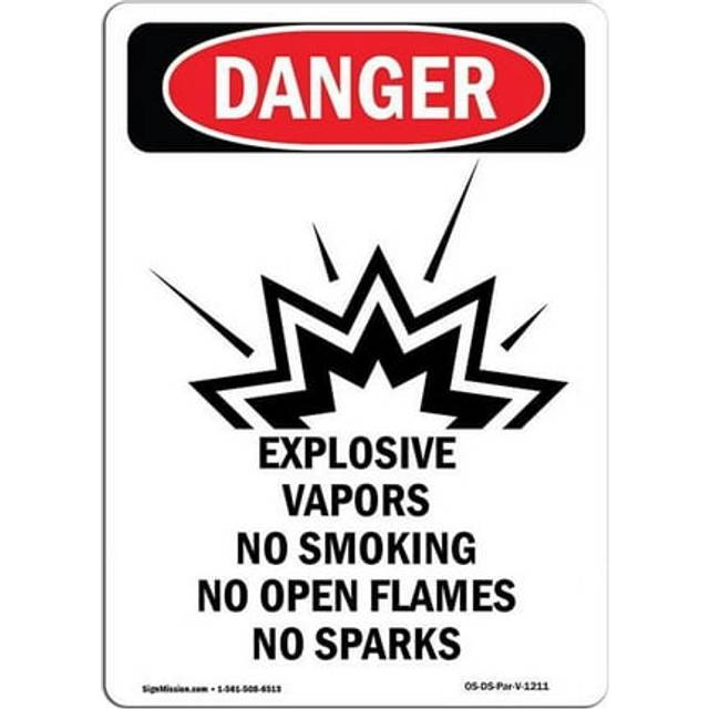 SignMission OS-DS-A-710-V-1211 7 x 10 in. OSHA Danger Sign - Explosive Vapors No Smoking
