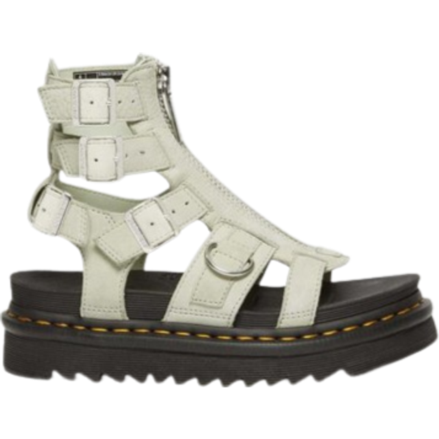 Dr. Martens Olson Tumbled Nubuck Leder Gladiatorsandalen Mit Reißverschluss in Creme/Grün, Größe: 36