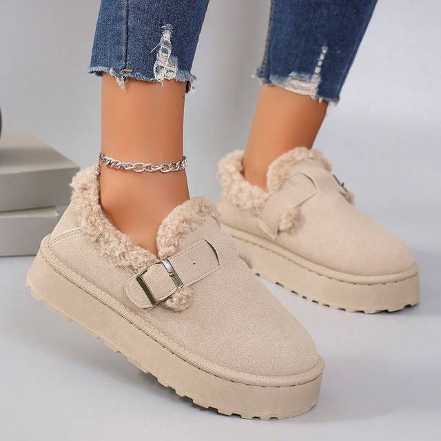 SHEIN 2024 New Women&#39;s Fashion Snow Boots, Thickened Plush Lined Vintage Casual Shoes With Platform Closed Toe