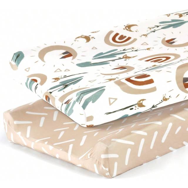 SHEIN 2 Packs Baby Ultra Soft Jersey Knit Changing Pad Cover, Pretty Pattern For Baby, Stylish Watercolor Flowers And And Cute Animals Prin T Change Table P