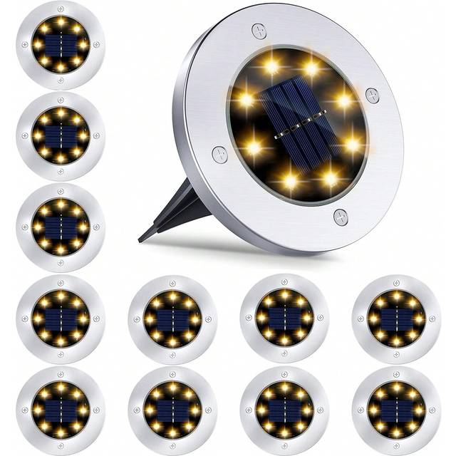 SHEIN 1/4/8/12 Pcs Solar Outdoor Ground 8LEDs Lamp, Deck Lights Solar Powered For Landscape Walkway Lawn Steps Decks Pathway Yard Stairs Fences,Illuminate Y