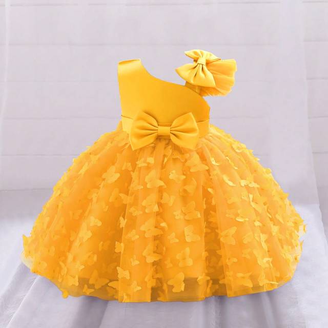 SHEIN Baby Girl Sleeveless Butterfly Applique Bow Decor Mesh Tutu Dress, Suitable For Wedding, No Hair Accessories