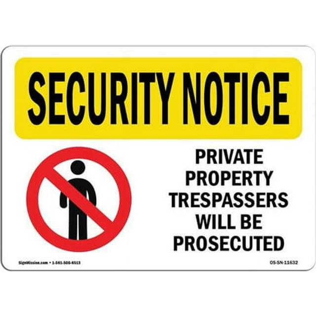 SignMission OS-SN-A-1218-L-11632 12 x 18 in. OSHA Security Notice Sign - Private Property Trespassers