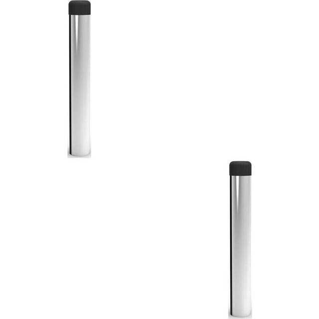 2x Rubber Tipped Wall mounted Doorstop Cylinder 71 x 16mm Polished Chrome