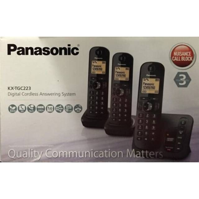 Panasonic Tgc223 Cordless Trio Phone With Answering Machine Black Kx-tgc223eb