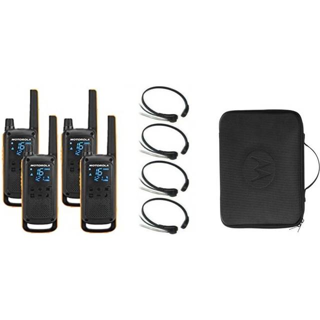 4 walkie motorola t82 + chargers, batteries, laryngophones and carrying case