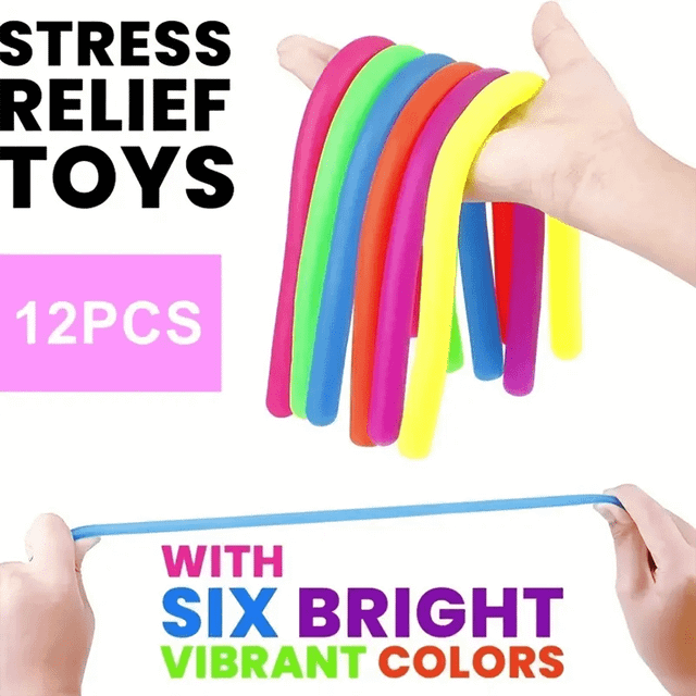 SHEIN 10pcs 5 Different Monkey Noodle Sensory Stretchy Fidget Toys - Stress And Anxiety Relief Gift - Pull And Stretch Soft Rubber Strings For Classroom Rew