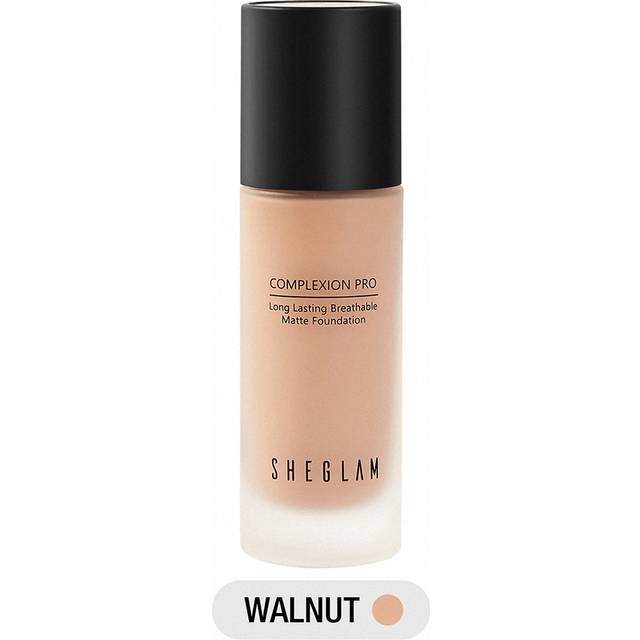 SHEGLAM Complexion Pro Long Lasting Breathable Matte Foundation-Walnut Matte Sweat-Proof Foundation Oil Control Full Coverage Pore-Less Concealer Waterproof F