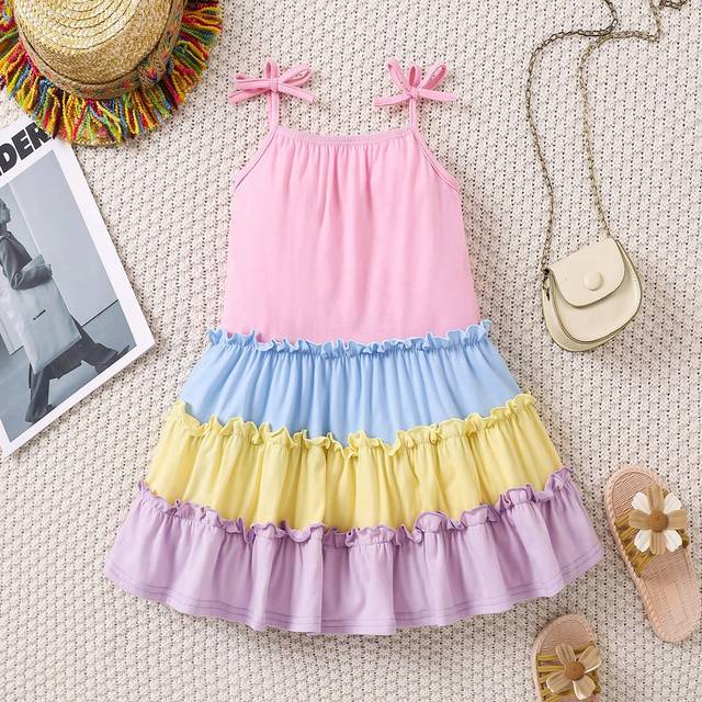 SHEIN Young Girl Knitted Color-Block Loose Sleeveless Cami Dress, Perfect For Summer Vacation